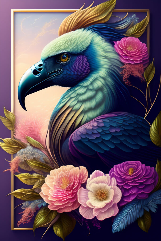 painting-bird-with-floral-frame-purple-background